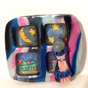 Mixed Media Art Pin Girl At The Window Handmade By Jewish Home for Aged VINTAGE